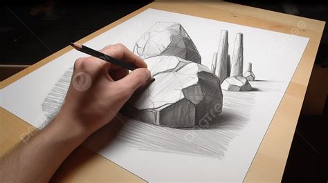 3d Pencil Drawing On Paper With Rocks In The Background, 3d Drawing Pictures Background Image ...