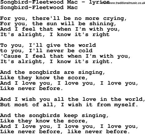 Love Song Lyrics for:Songbird-Fleetwood Mac