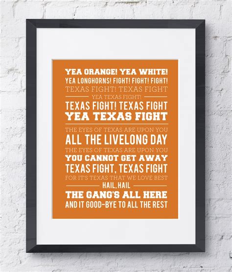 University of Texas Fight Song Wall Art Printable Download Orange and White 8x10 - Etsy