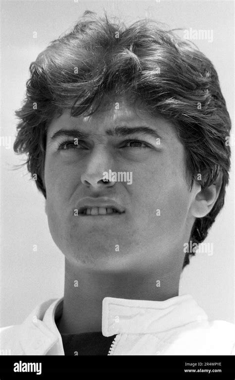 Portrait of French tennis player Éric Winogradsky in the stands of the French Open in 1983 Stock ...