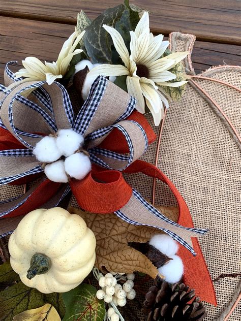 Fall pumpkin wreathpumpkin wreath with burlap ribbon with | Etsy