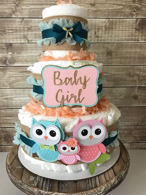 Owl Diaper Cake for Girls, Owl Baby Shower Centerpiece, Owl Baby Shower Decoration by AllDia ...