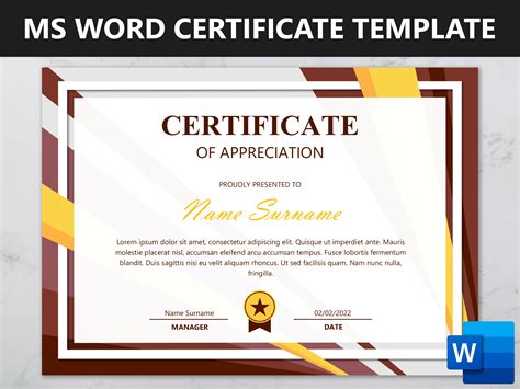 Microsoft Word Certificate Template, Editable Certificate of ...