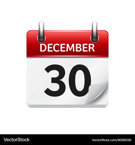 December 30 flat daily calendar icon Royalty Free Vector