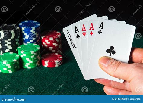 Poker Cards with Five of a Kind Highest Combination in the Game. Close-up of a Gambler Hand is ...