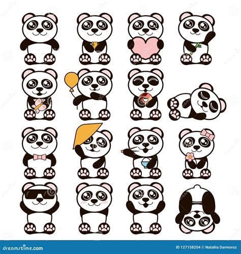 Set Of Panda Stickers. Different Emotions, Expressions. Sticker In ...