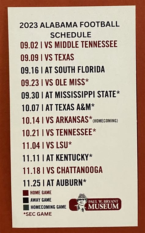 2023 ALABAMA CRIMSON TIDE Schedule 🏈 Cool College Football Sked 🏈 NEW‼️ | eBay