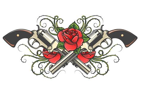 Two Guns and Roses with Thorns Tattoo