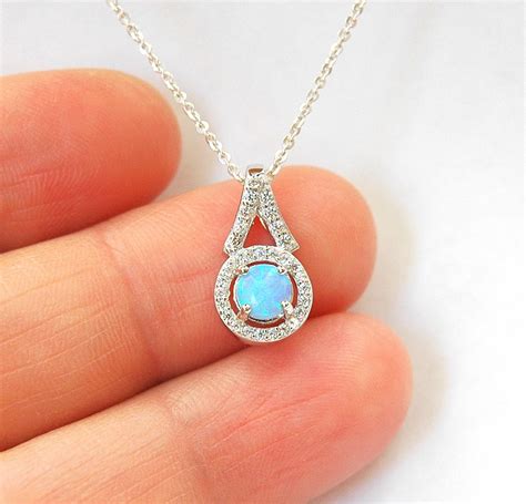 Opal Necklace October Birthstone CZ Sterling Silver