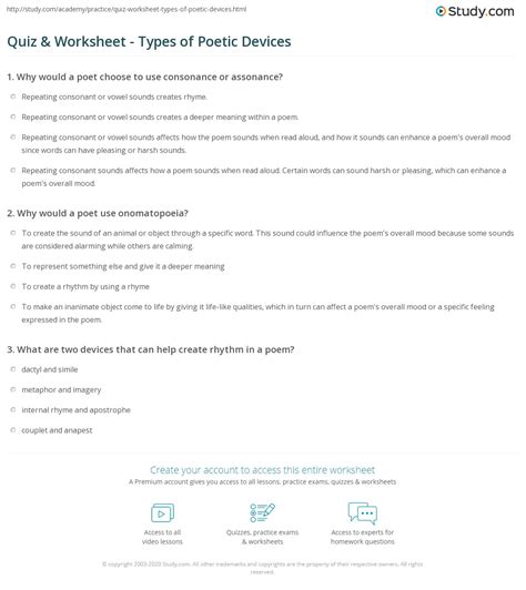 Quiz & Worksheet - Types of Poetic Devices | Study.com