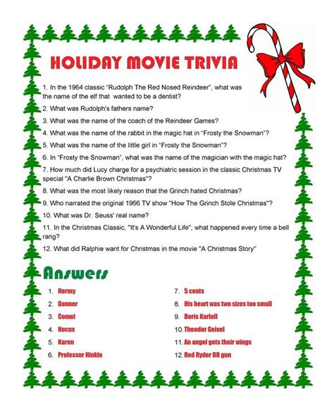 Holiday Movie Trivia...with answers | Christmas trivia, Christmas trivia games, Christmas quiz