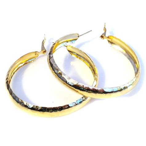 Divas Diggables - Thick Hoop Earrings Hammered 2 inch Hoops Gold Tone ...