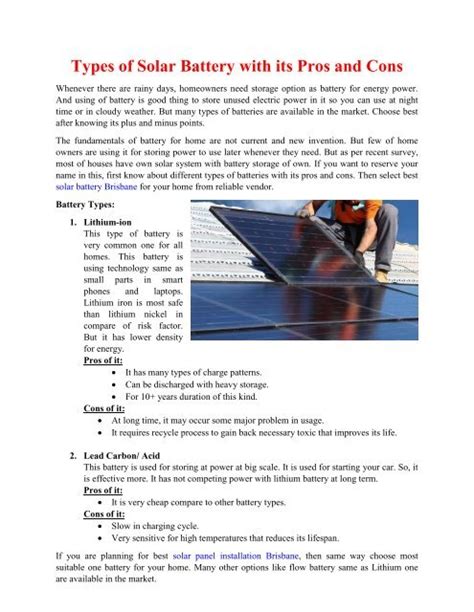 Types of Solar Battery with its Pros and Cons