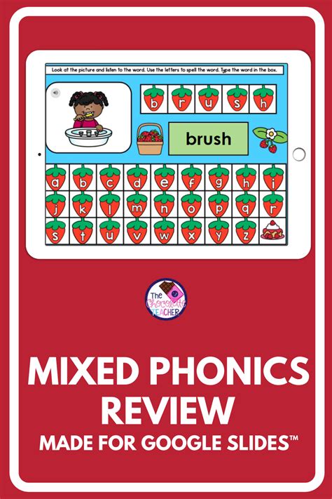 a red poster with the words mixed phonics review made for google slides