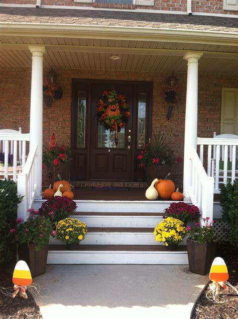 Outside Fall Decor Fall Front Porch Decor Ideas, Outside Fall Decor, Fall Porch, Faux Pumpkins ...