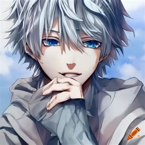 Anime character with white hair and blue eyes