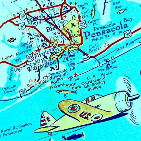 PENSACOLA BEACH Print retro Florida art Pensacola map print | Etsy