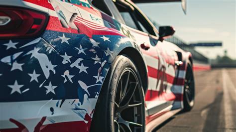 American flag racing car, patriotic car design, race track speed blur ...