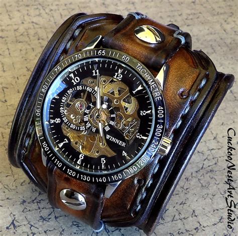 Men's Steampunk Wrist Watch Leather Watch Skeleton - Etsy