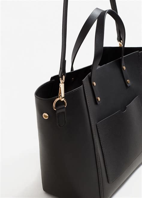 Mango Leather Pebbled Shopper Bag in Black - Lyst