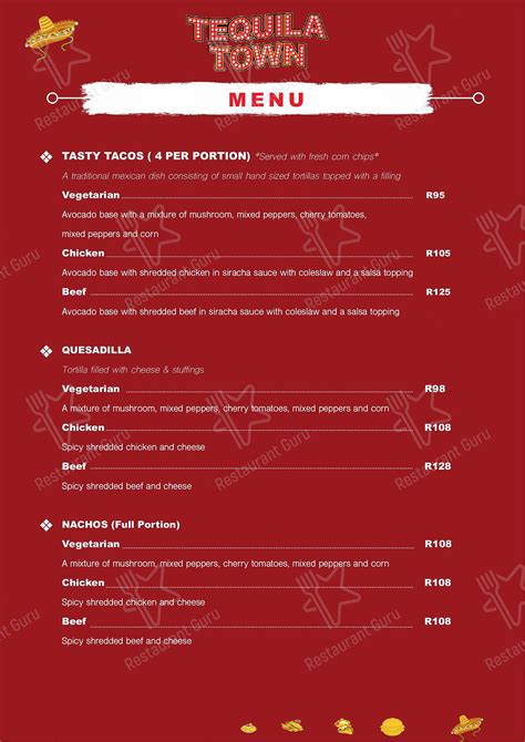 Menu au TEQUILA TOWN pub et bar, Le Cap, 33 Waterkant St