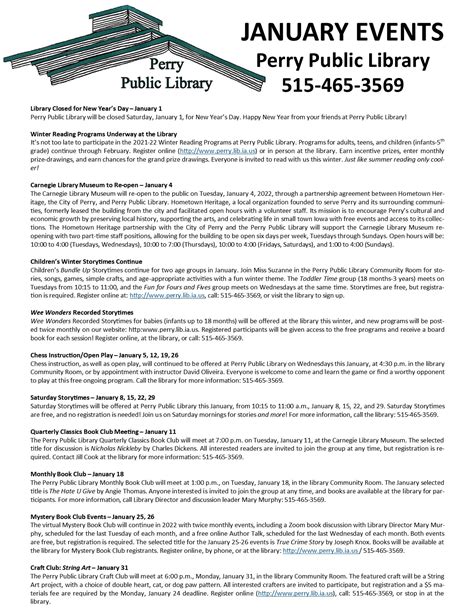 Perry Public Library events – january 2022 | ThePerryNews