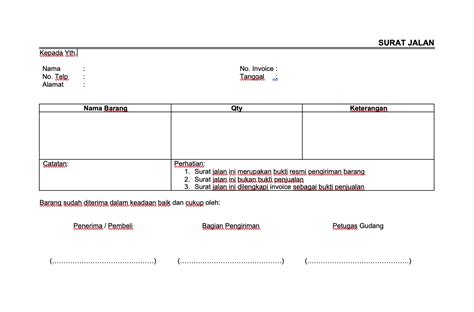 Download Gratis Contoh Surat Jalan Pengiriman Barang