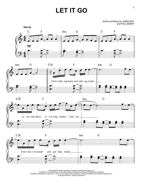 Let It Go sheet music by James Bay (Easy Piano – 164206)