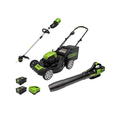 Greenworks 80v 21" Lawn Mower, Trimmer Blower Combo