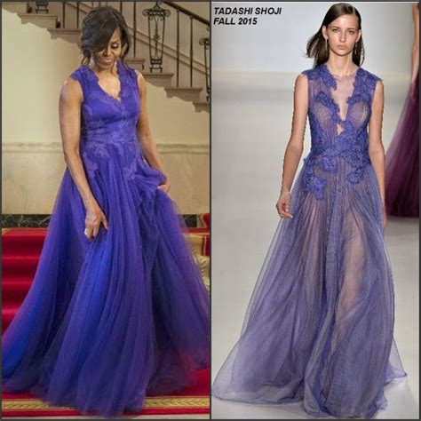 Michelle Obama In Tadashi Shoji at the White House State Dinner ...