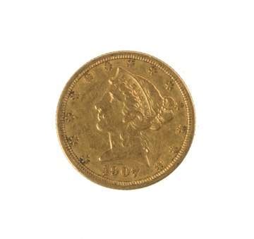 1907 Five Dollar Liberty Head Gold Coin | Cottone Auctions