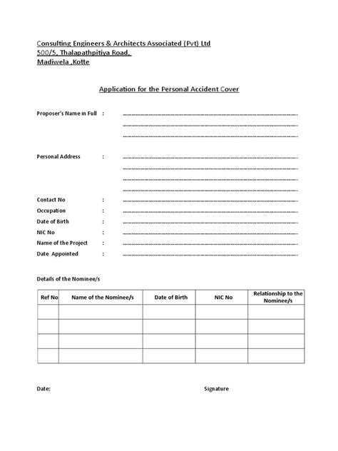 Form Personal Accident Cover | PDF | Business