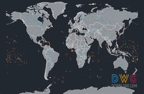 a world map with all the countries marked in orange and white, on a black background