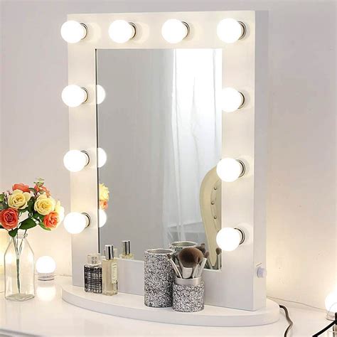 Chende Gloss White Makeup Vanity Mirror with Lights Hollywood Lighted ...