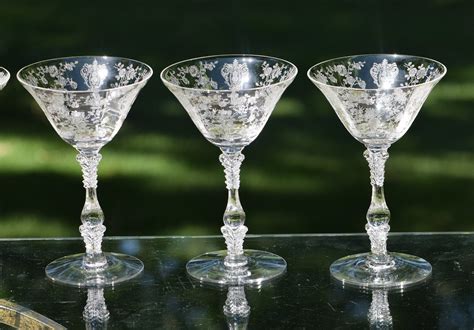 Vintage Etched Cocktail ~ Martini Glasses, Set of 4, Cambridge, Rose Point, circa 1934 ...