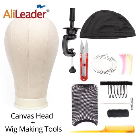 Alileader 11 PCS/Set Wig Making Kit Tools Canvas Block Head with Stand ...