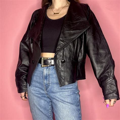 Vintage Black Leather Jacket Vintage 80s black... - Depop