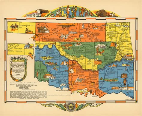 Pictorial Map of Oklahoma. Vintage Home Decor Style Old Wall ...