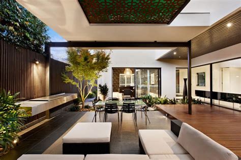 Indoor outdoor house design with alfresco terrace living area