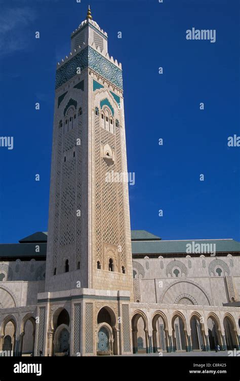 Minaret of the Hassan II Mosque in Casablanca Morocco is world's second tallest minaret at 210 ...