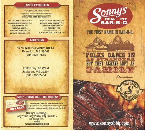 Sonny's BBQ Menu, Menu for Sonny's BBQ, Jackson, Jackson - Urbanspoon ...