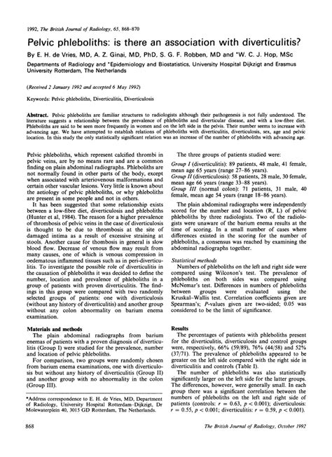 (PDF) Pelvic phleboliths: Is there an association with diverticulitis?