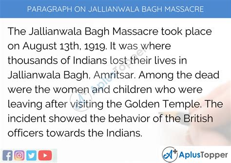 Paragraph on Jallianwala Bagh Massacre 100, 150, 200, 250 to 300 Words for Kids, Students, and ...