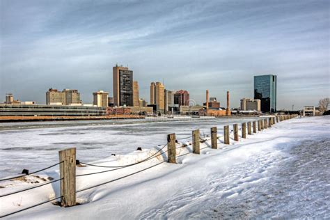 Winter City Skyline stock image. Image of downtown, river - 36257647