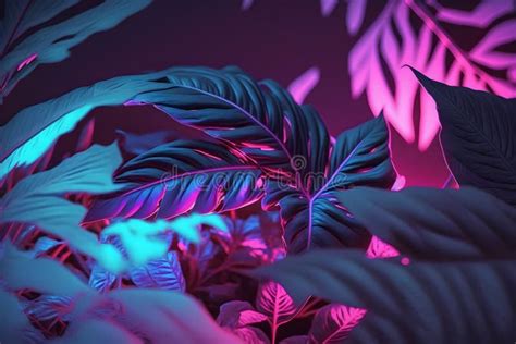 Colorful Nature Concept, Neon Colorful of Tropical Leaves with Neon Frame, Leaf of Plant ...