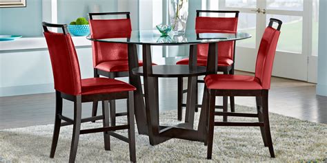 Ciara Espresso 5 Pc 48" Round Counter Height Dining Set with Red Stools - Rooms To Go