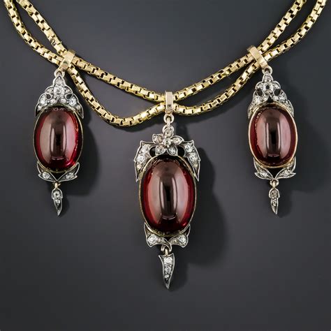 Victorian Garnet Carbuncle and Diamond Necklace