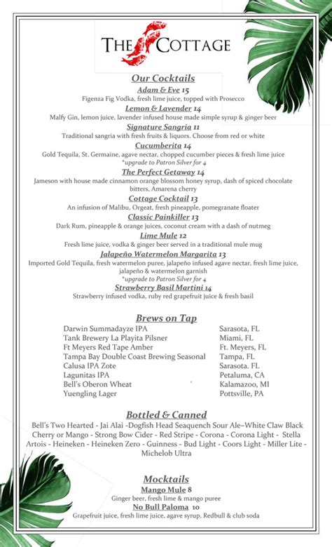 Menu | The Cottage Siesta Key