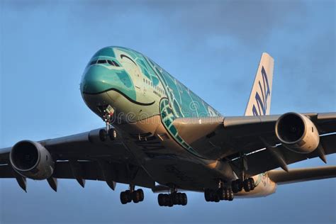 All Nippon Airways (ANA) Airbus A380-800 (JA382A) Passenger Plane. (Flying Honu Livery ...