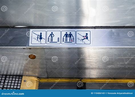 Signs on an Escalator, Warning Signs, the Escalator Stock Image - Image ...